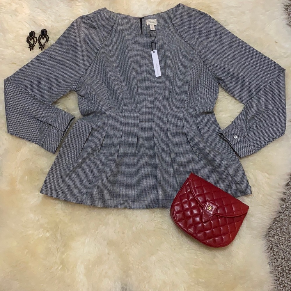 NWT Modern Vintage black gingham peplum blouse L